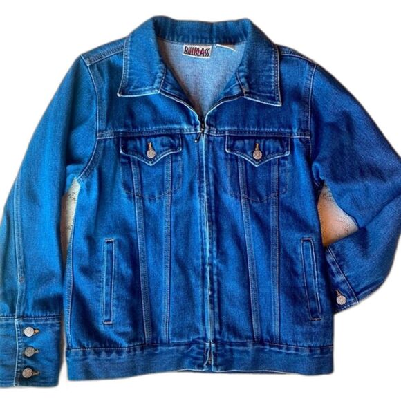 Bill Blass zip front three button sleeve jean jacket retro button pocket. - Picture 1 of 9